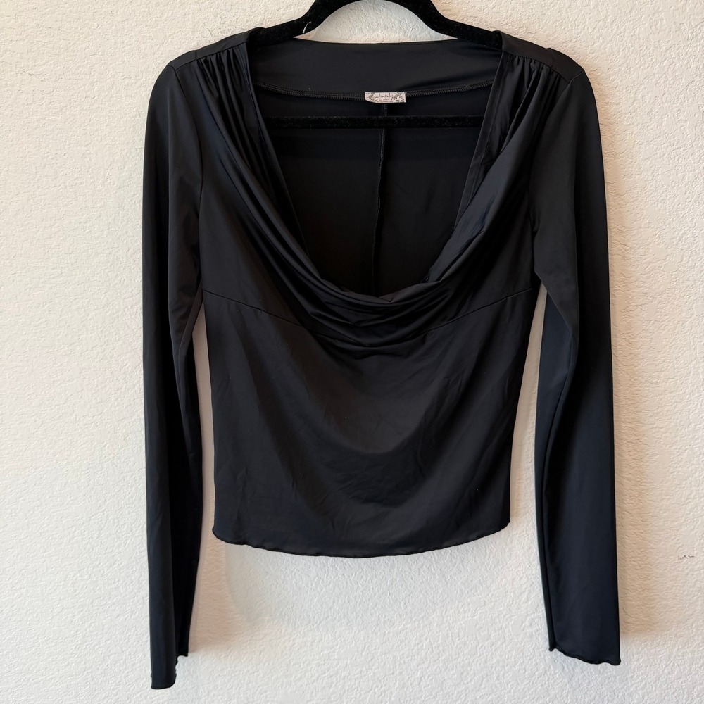 Intimately Free People Black Draped Cowl Neck Long Sleeve Top Small SP